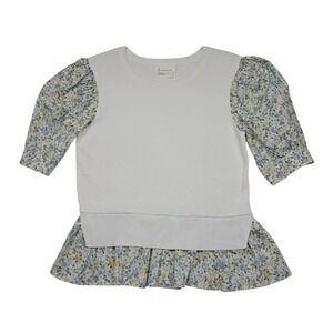 Anthropologie Layered‎ Poplin-Sleeve Sweater Women's Small White Floral Academia